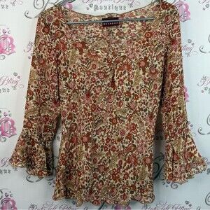 Nevada long sleeve bell bottom flowers Floral Print Women's Top y2k
